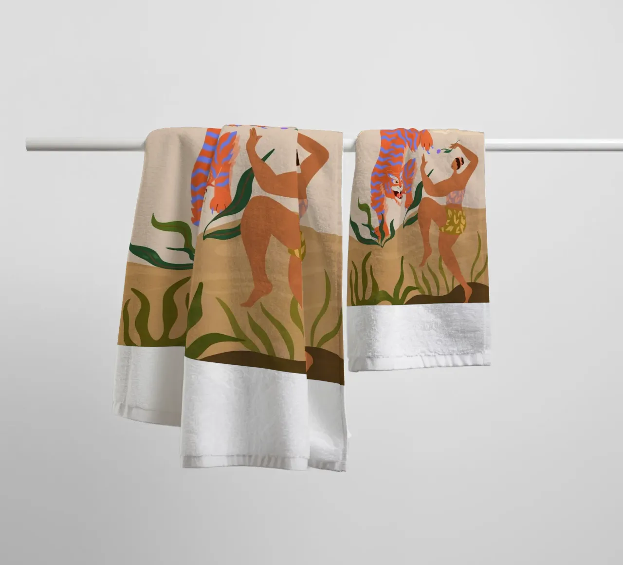 dancing with tigers arty guava towel by walker shop