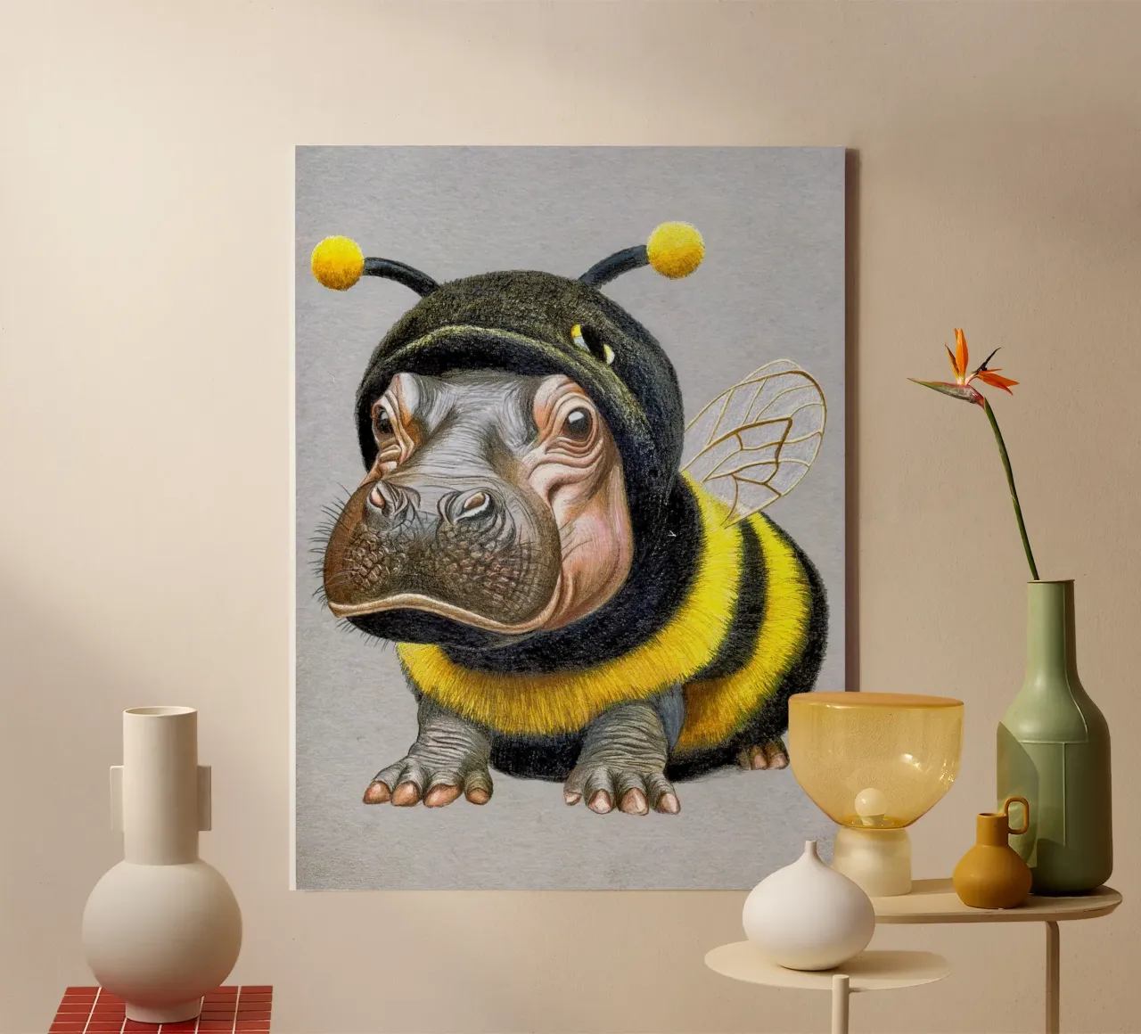 Bee Happy tela con Cornice a cassetta da Graphit und Farbe