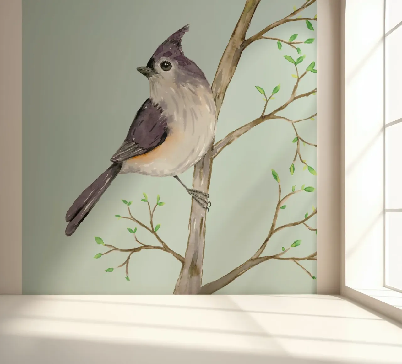 Tufted titmouse watercolor photo wallpaper by BwiseLizzy