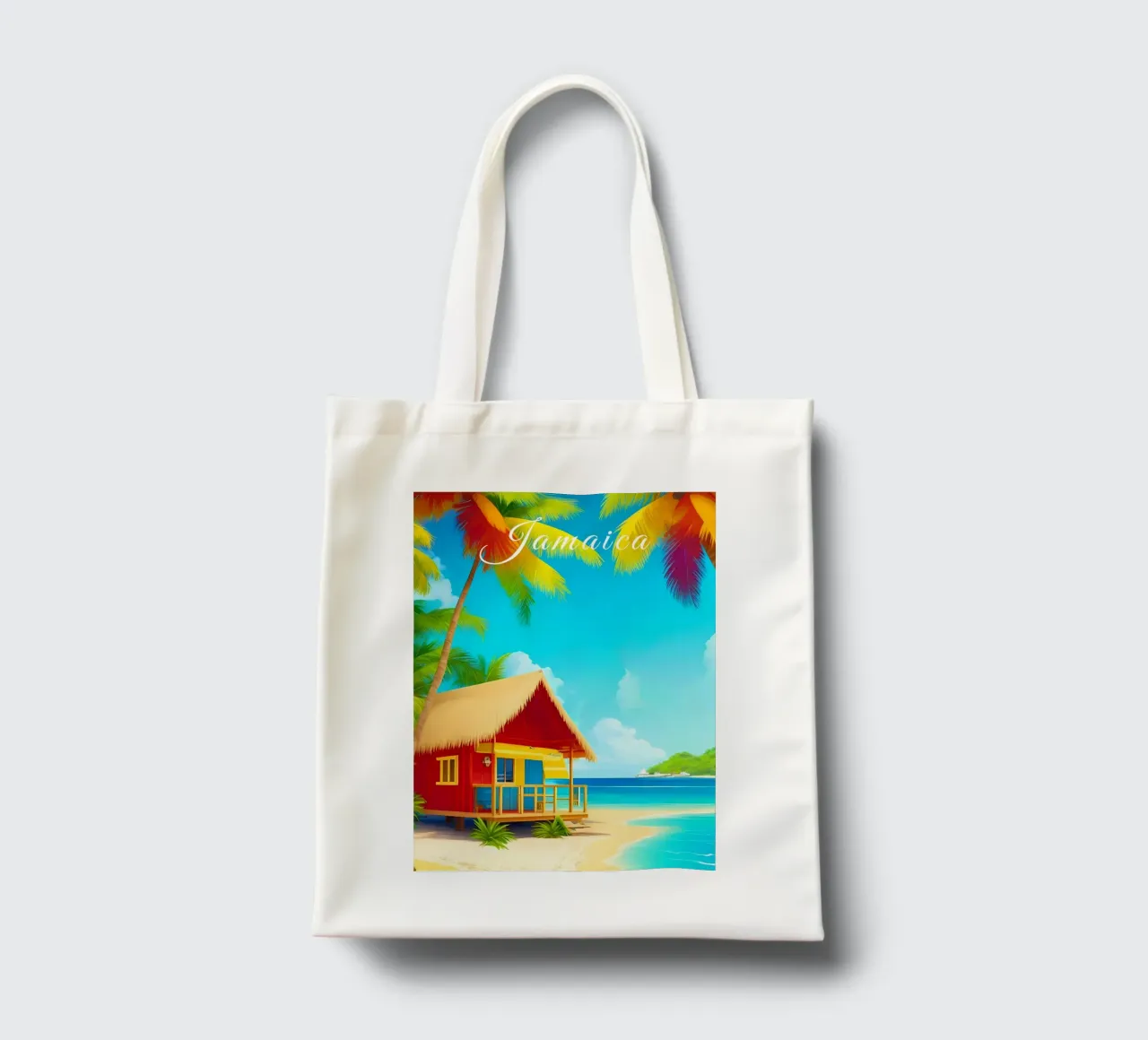 Scena di spiaggia tropicale in Giamaica borsa in juta da Charnwood Prints