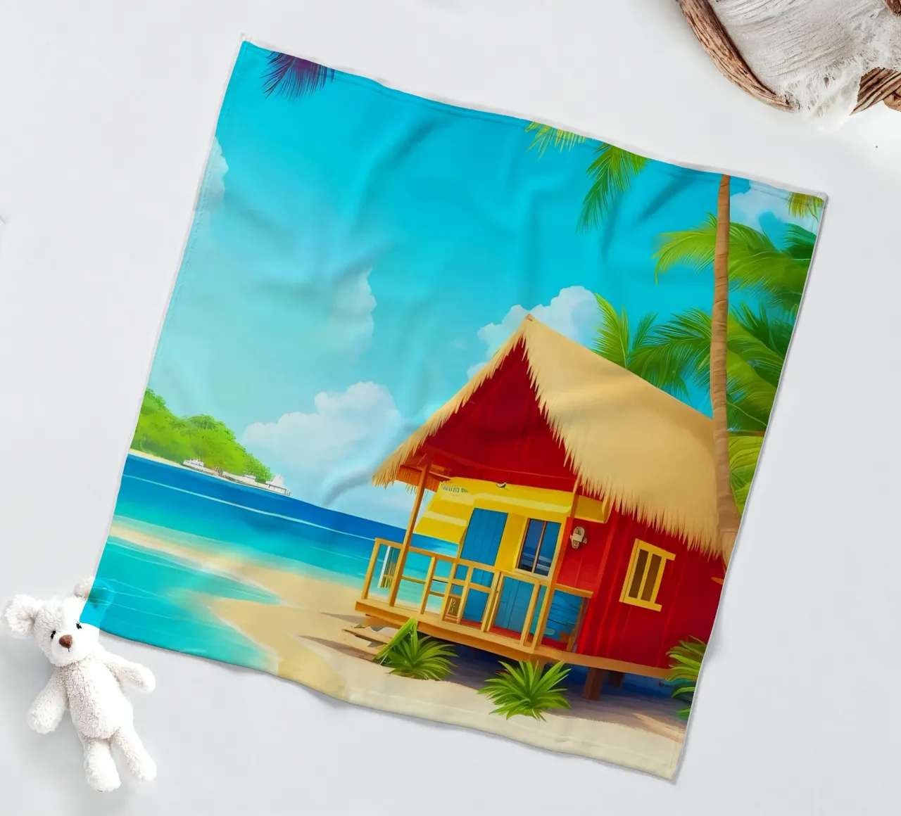 Scena di spiaggia tropicale in Giamaica coperta in pile da Charnwood Prints