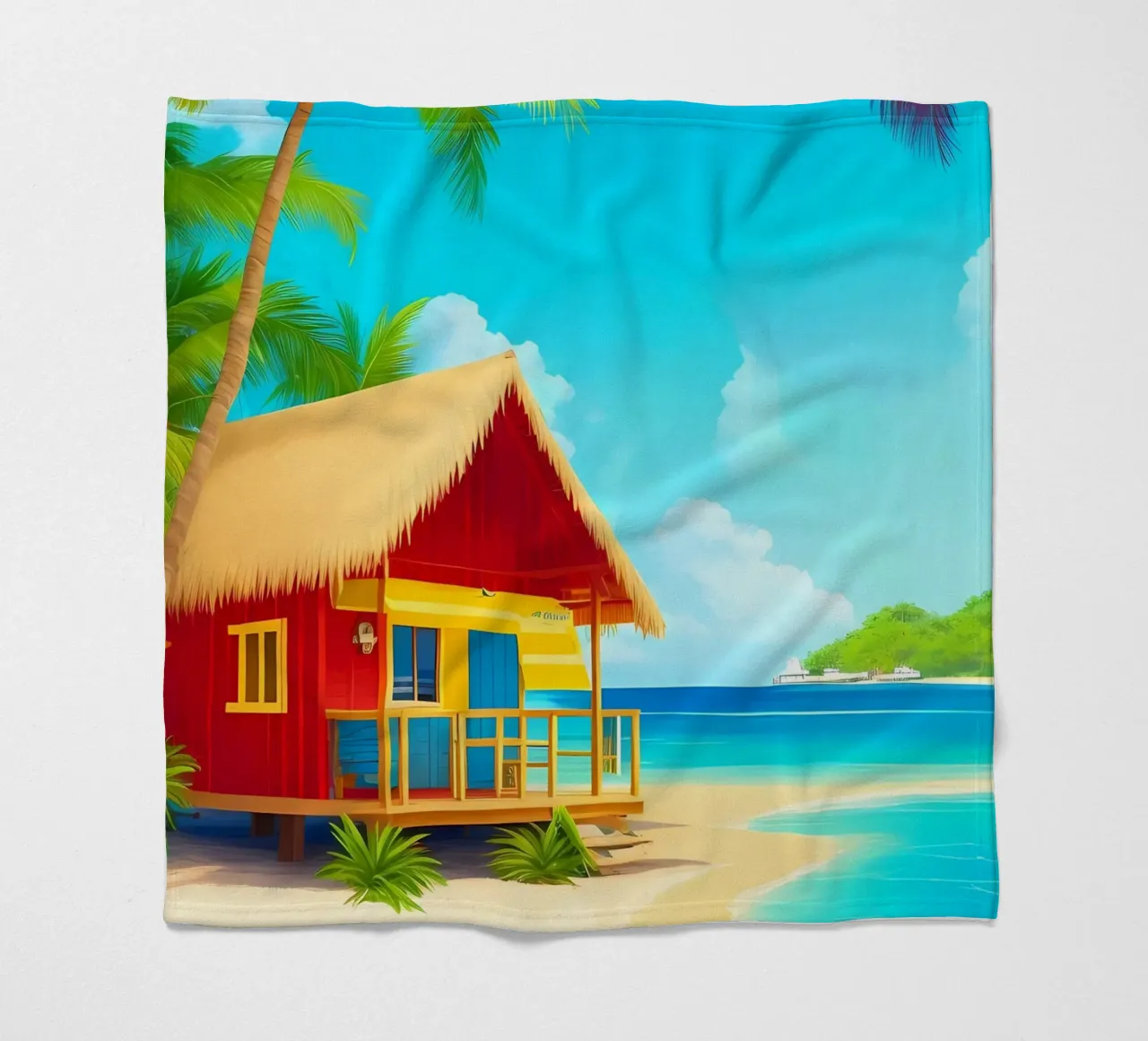 Scena di spiaggia tropicale in Giamaica coperta in pile da Charnwood Prints