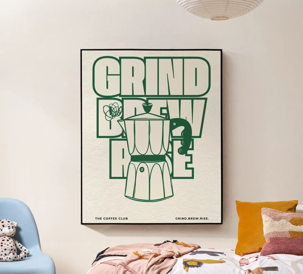 GRIND. BREW. RISE. plexiglass da COFFEE CLUB