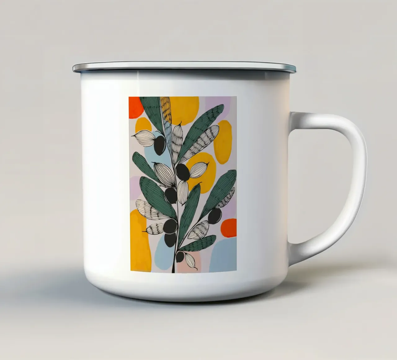 Botaniche astratte in campo colorato tazza in smalto da Sienna Atelier