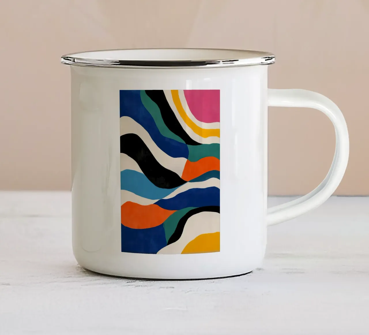 Flusso di colore astratto III tazza in smalto da Sienna Atelier