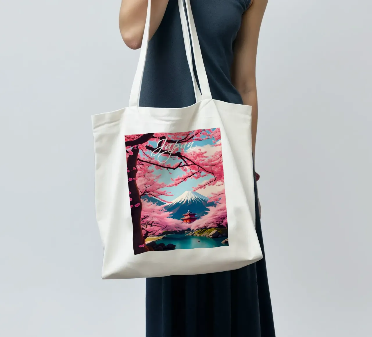 Giappone Scena di ciliegi in fiore borsa in juta da Charnwood Prints