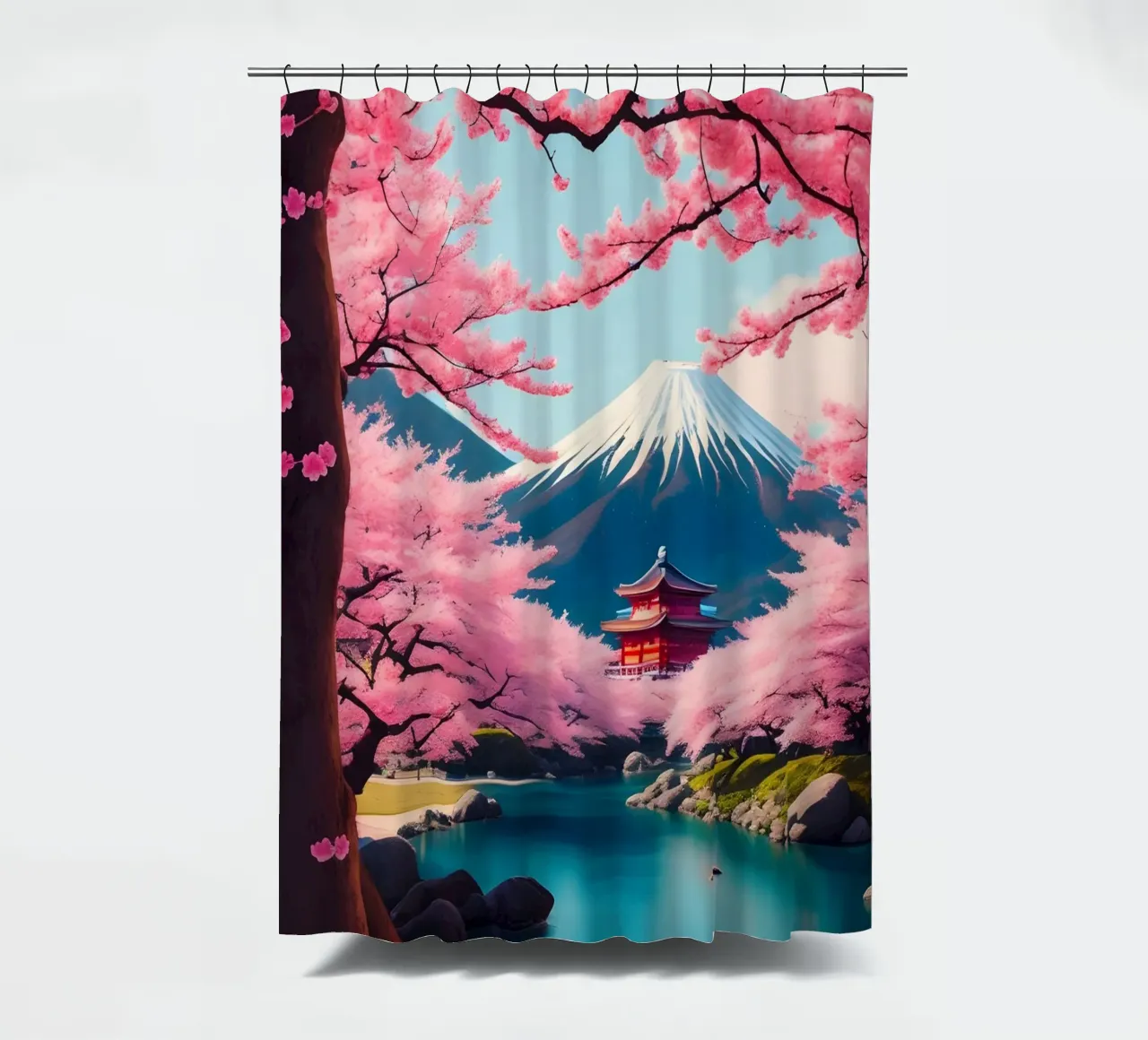 Giappone Scena di ciliegi in fiore tenda da doccia da Charnwood Prints
