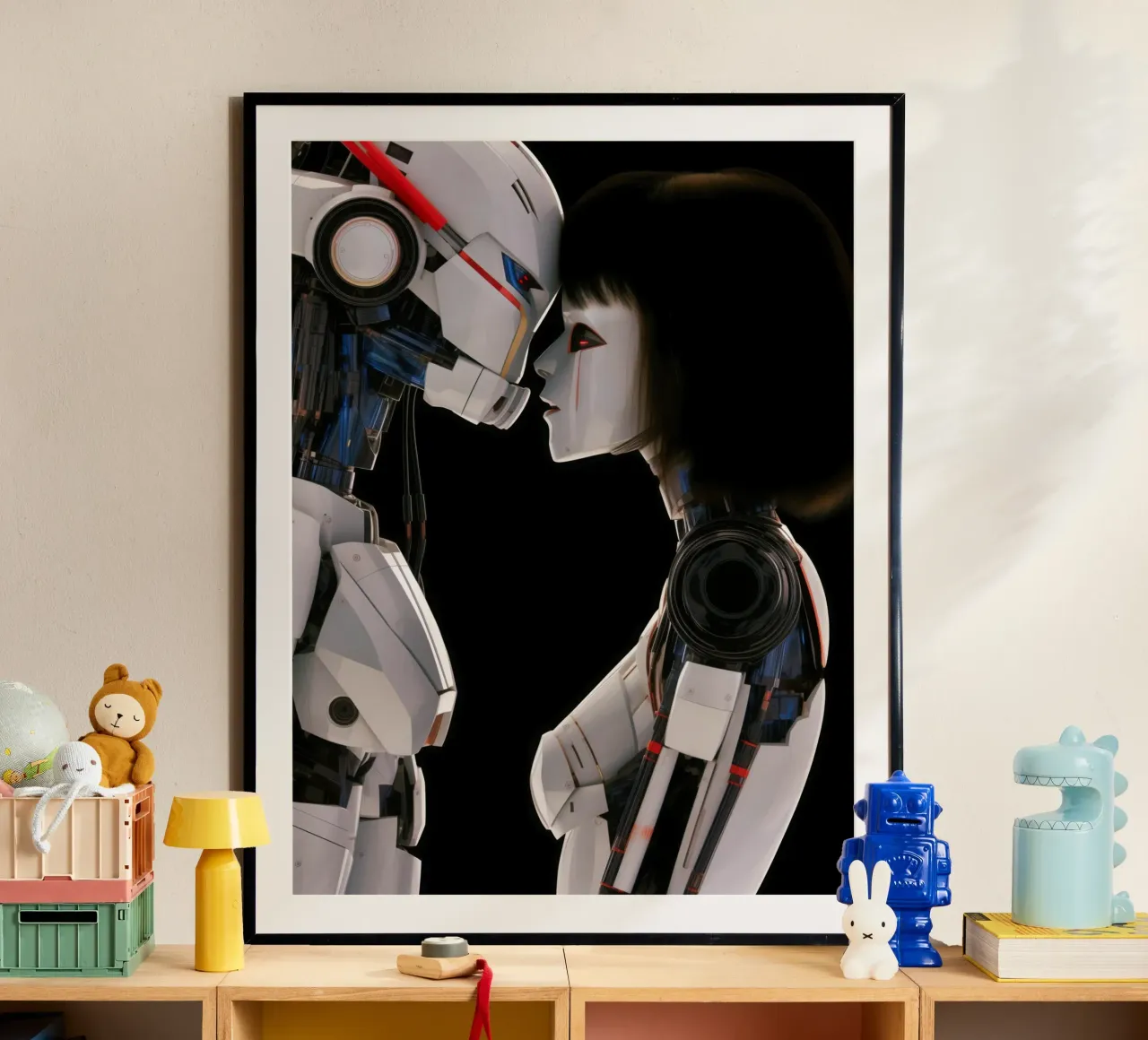 Mech Girl bacia Robot | Omaggio a Ghost In The Shell carta hahnemühle da Autofocus