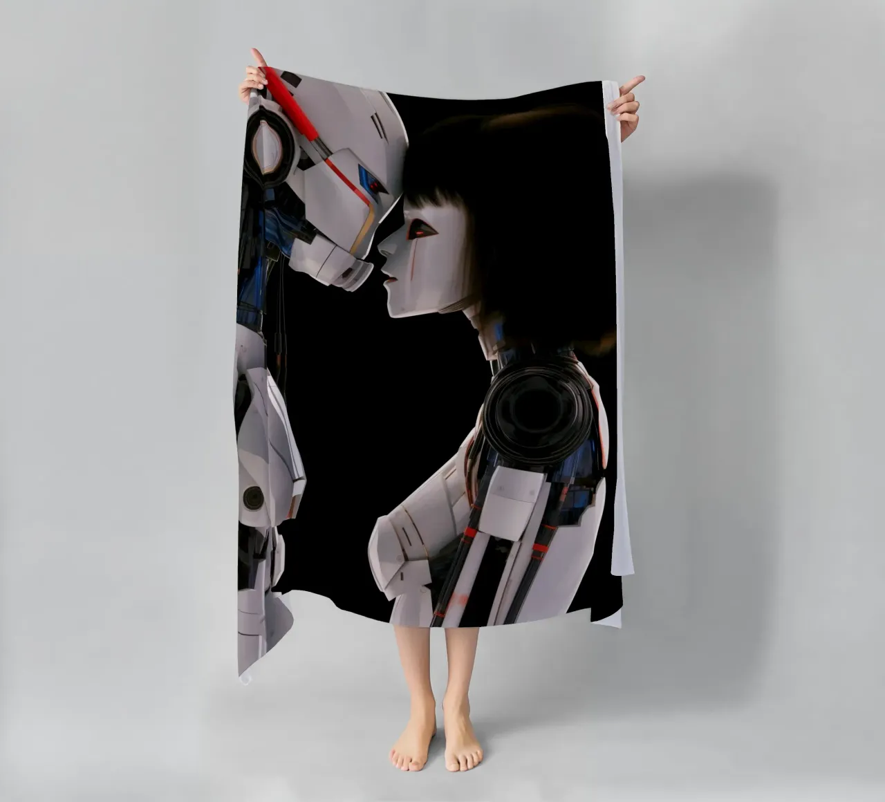 Mech Girl bacia Robot | Omaggio a Ghost In The Shell telo mare da Autofocus