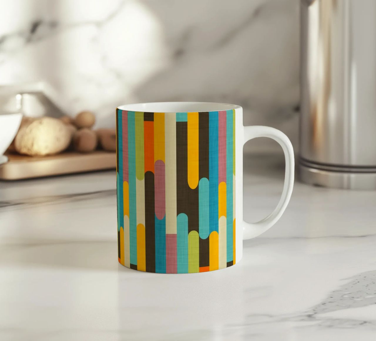 Retro Color Block Popsicle Sticks Brown ceramic mug by susanacosta