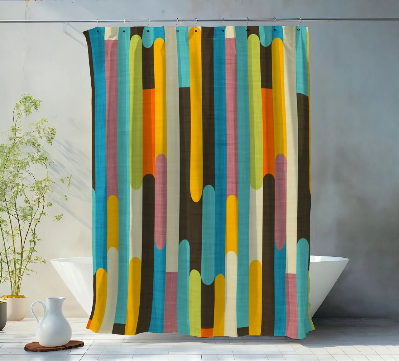 Retro Color Block Popsicle Sticks Brown shower curtain by susanacosta