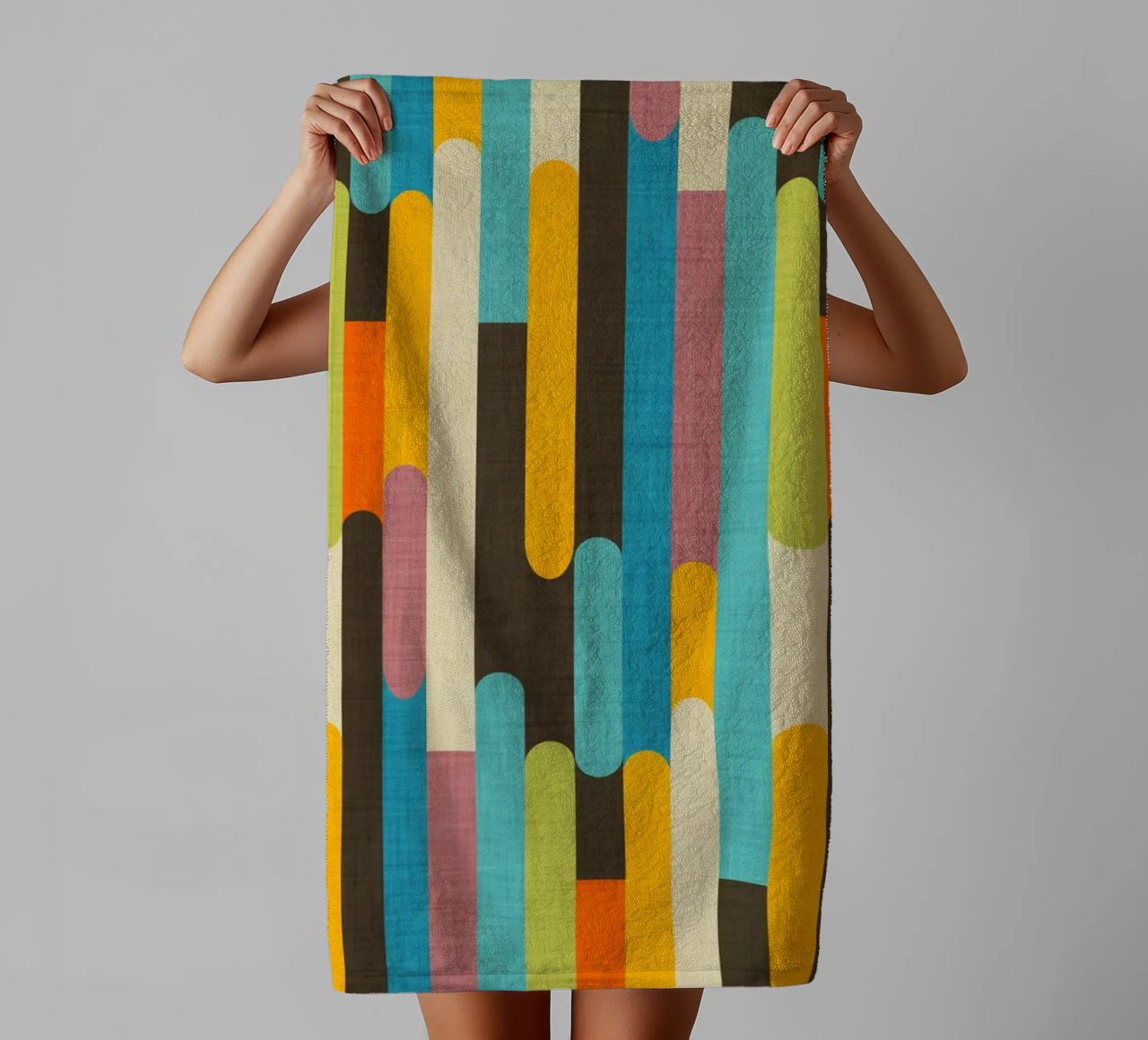Retro Color Block Popsicle Sticks Brown towel by susanacosta