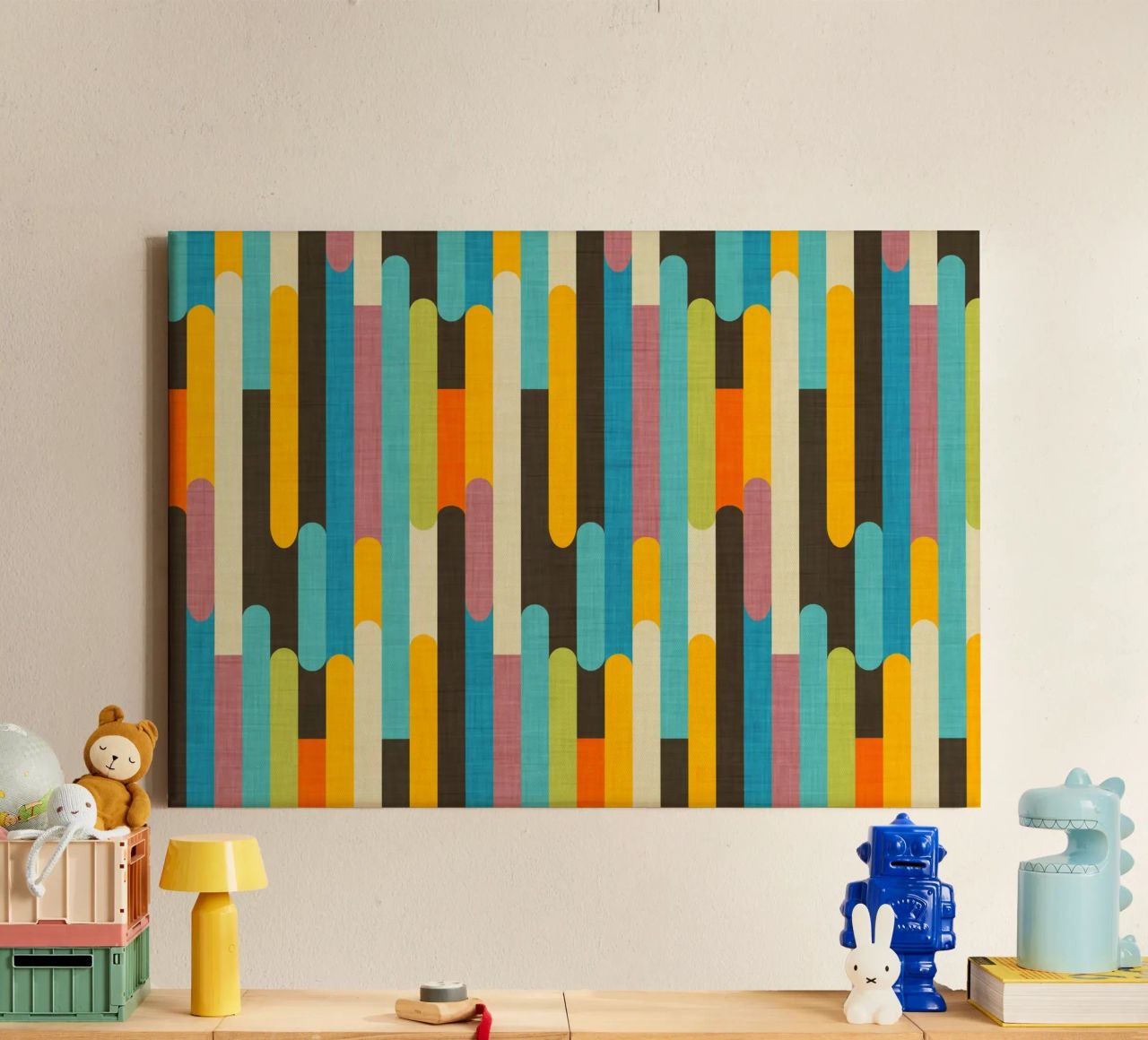 Retro Color Block Popsicle Sticks Brown canvas by susanacosta