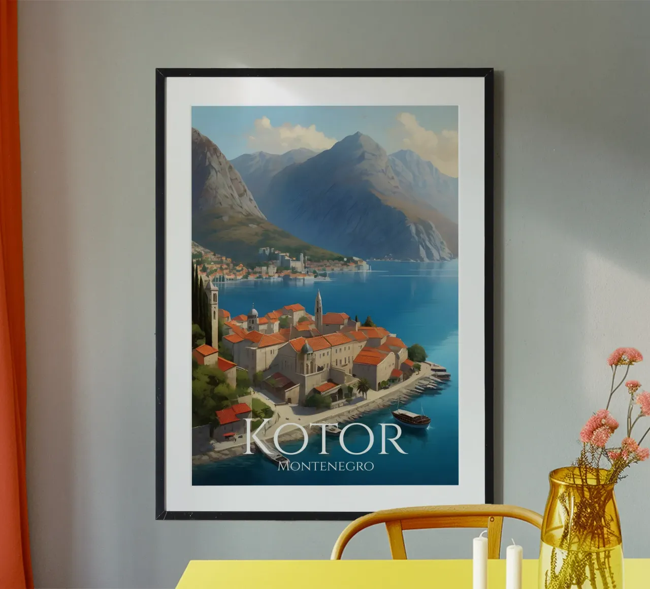 Kotor Montenegro Scene poster con telaio in alluminio da Charnwood Prints
