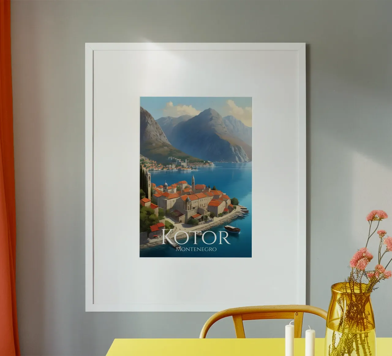 Kotor Montenegro Scene poster con telaio in alluminio da Charnwood Prints