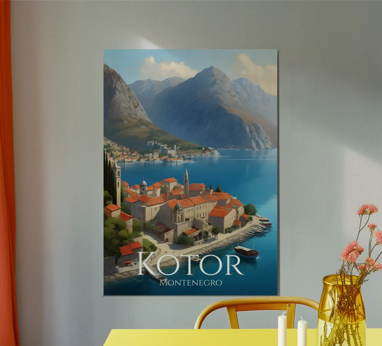 Kotor Montenegro Scene poster con telaio in alluminio da Charnwood Prints