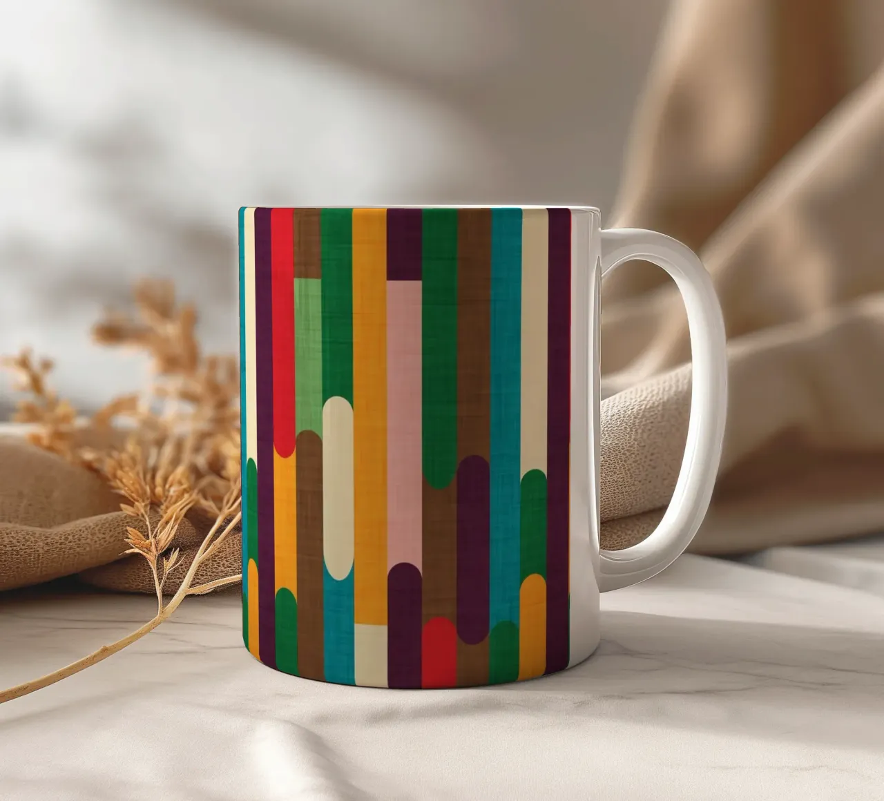 Retro Color Block Popsicle  Sticks Kilim keramische mok van susanacosta
