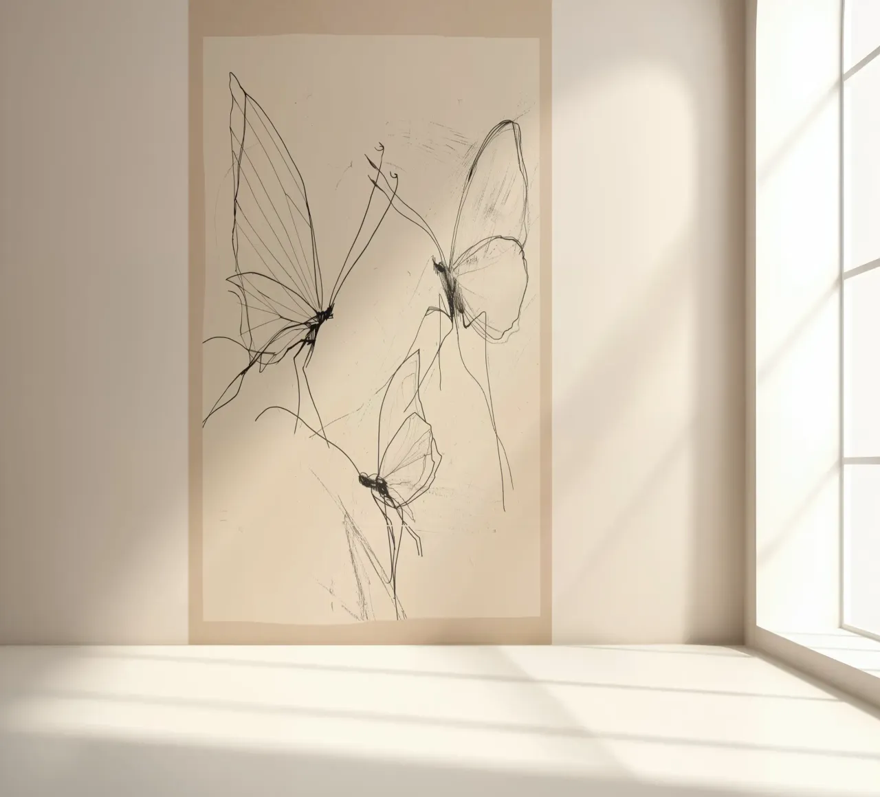 Minimale vlinder schets fotobehang van Nadjaa