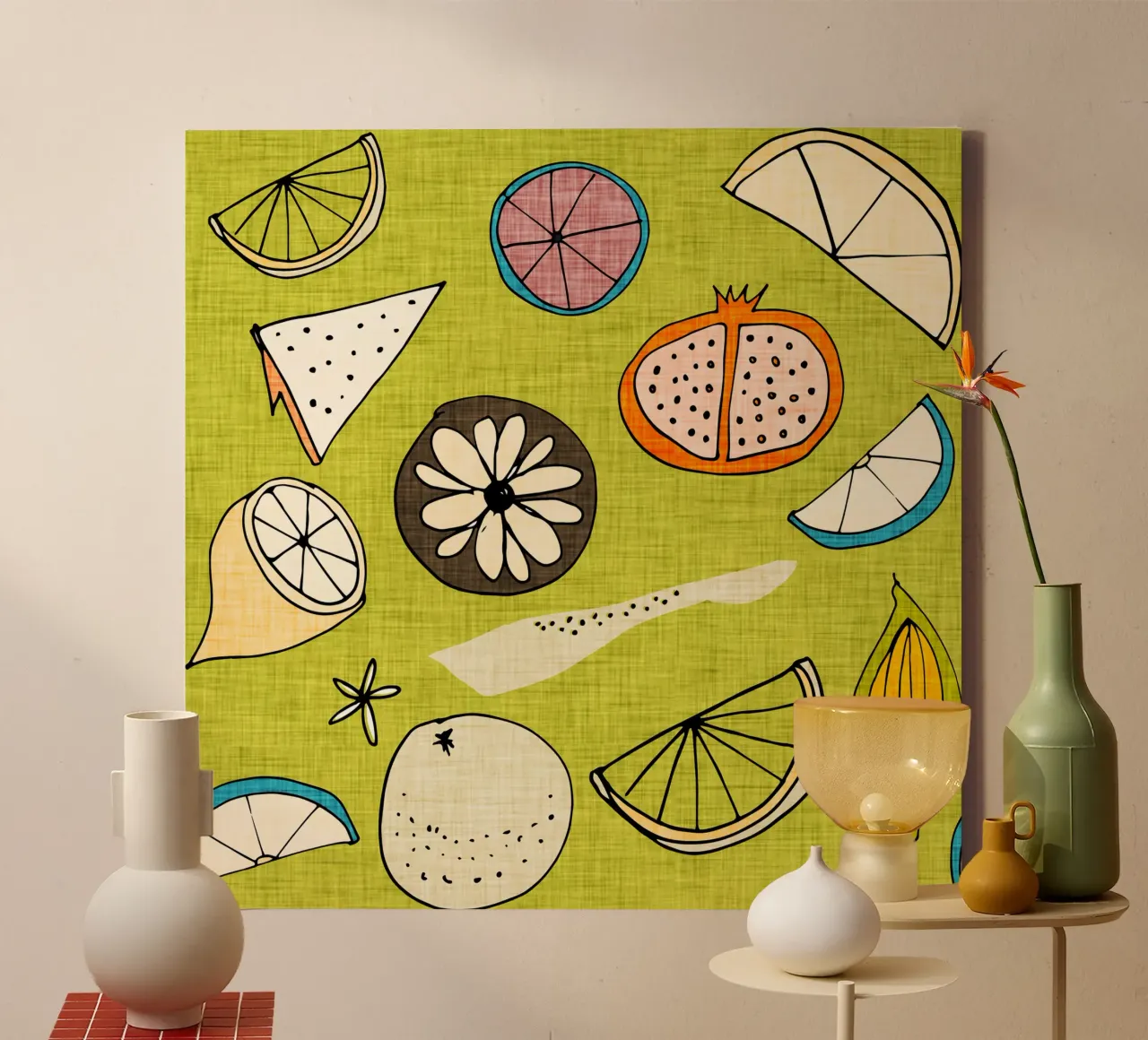 Pop Fruit Lime canvas met Baklijst van susanacosta