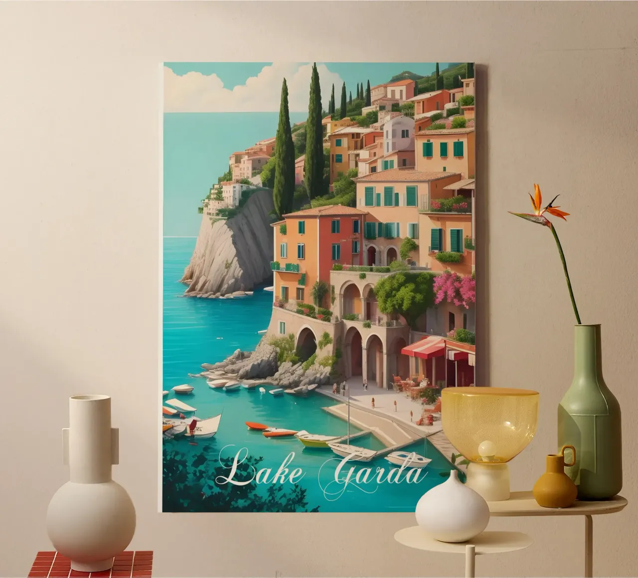 Lake Garda Italy Scene tela con Cornice a cassetta da Charnwood Prints