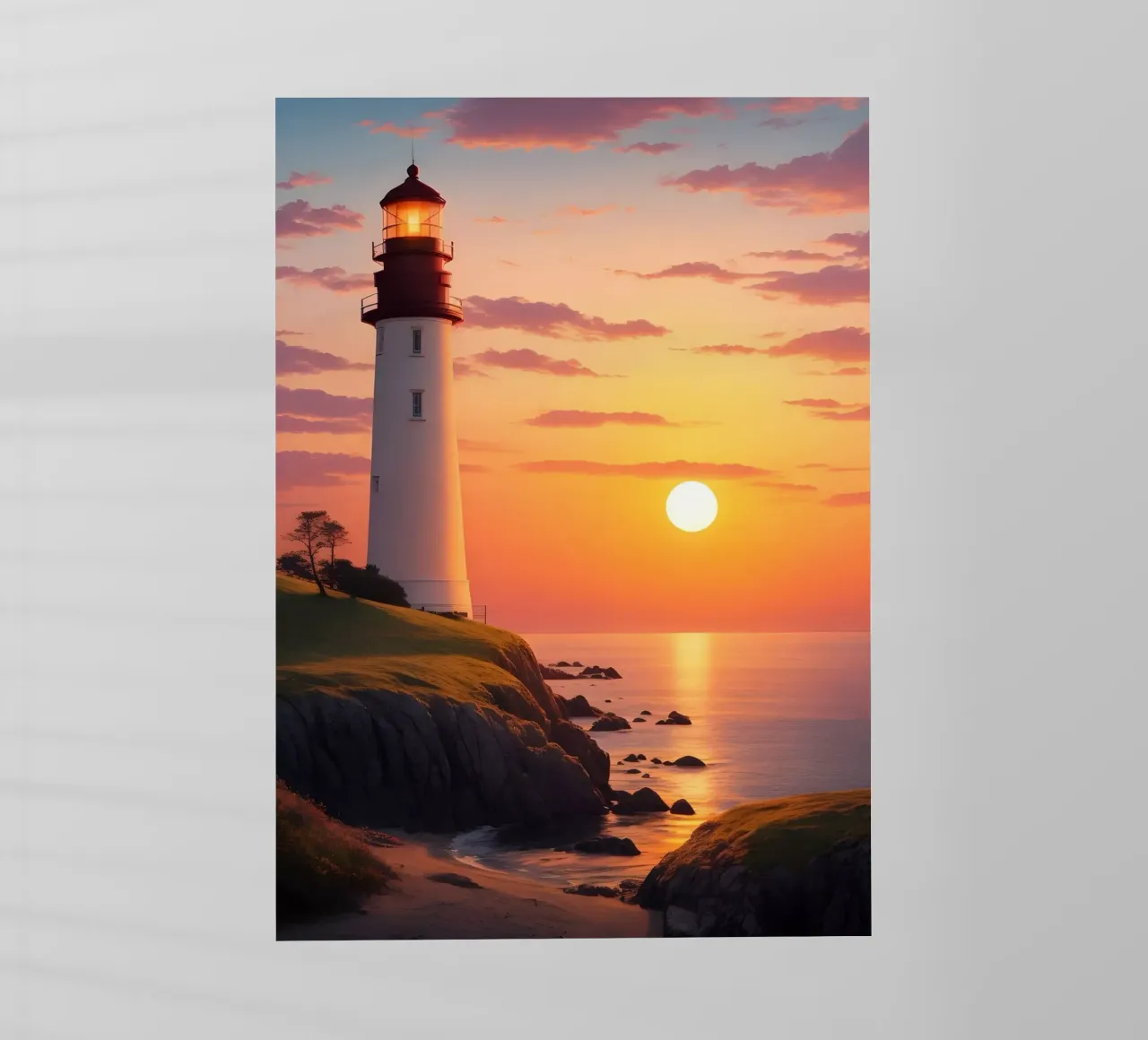 Faro al tramonto Scena pellicola backlit da Charnwood Prints