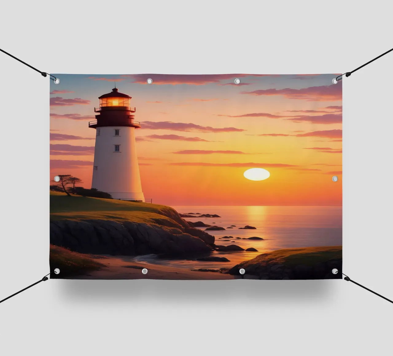 Faro al tramonto Scena telo in pvc da Charnwood Prints