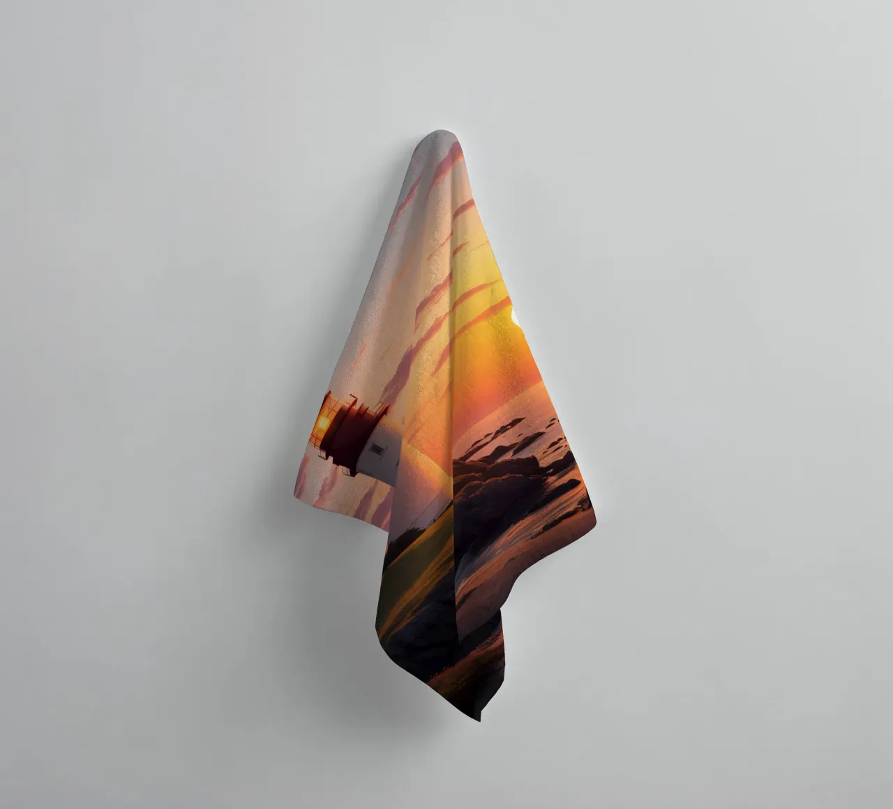 Lighthouse at Sunset Scene towel by Charnwood Prints