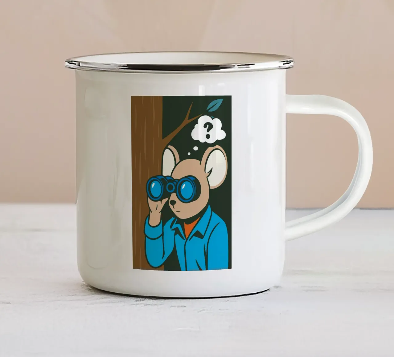 Topo curioso con binocolo in stile comico tazza in smalto da nanosh