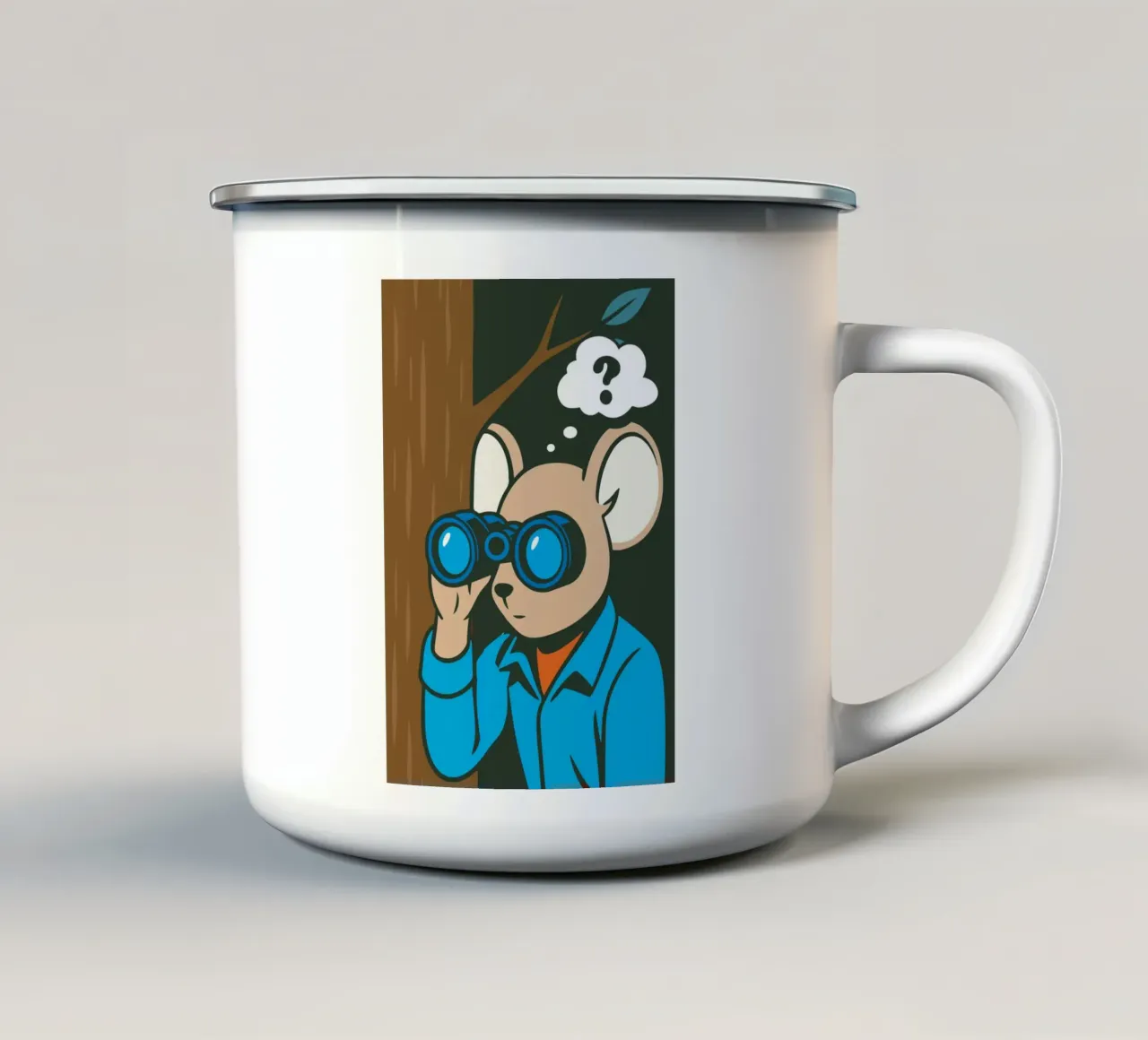 Topo curioso con binocolo in stile comico tazza in smalto da nanosh