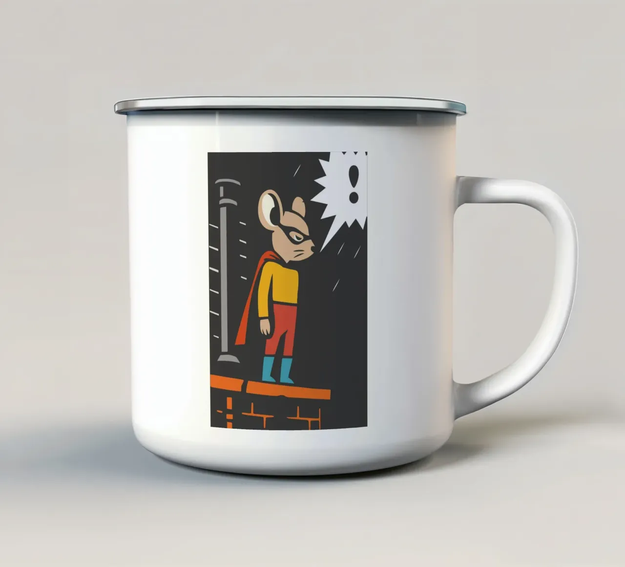 Topo supereroe in stile fumetto sul tetto di notte tazza in smalto da nanosh