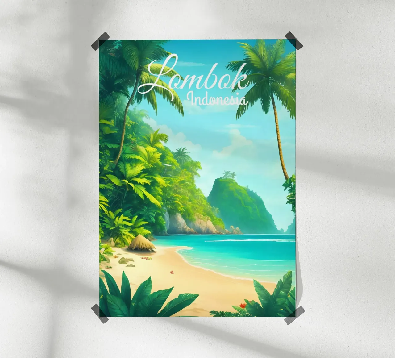 Spiaggia tropicale di Lombok Indonesia poster con telaio in alluminio da Charnwood Prints