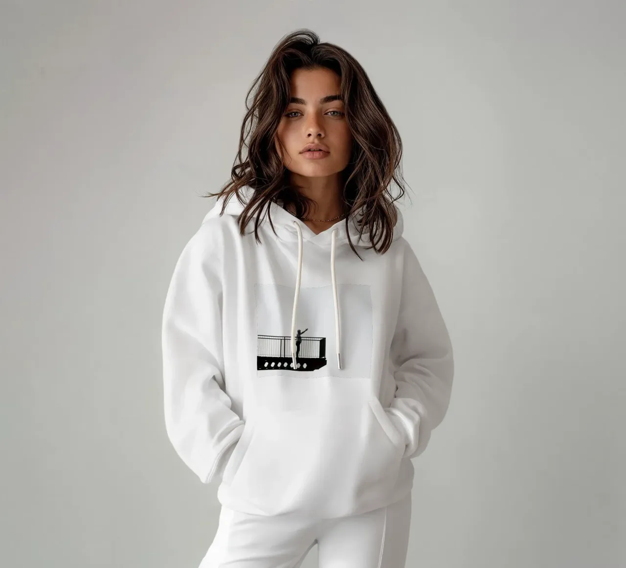 silhouette su un balcone felpa con cappuccio da Harmony Gallery