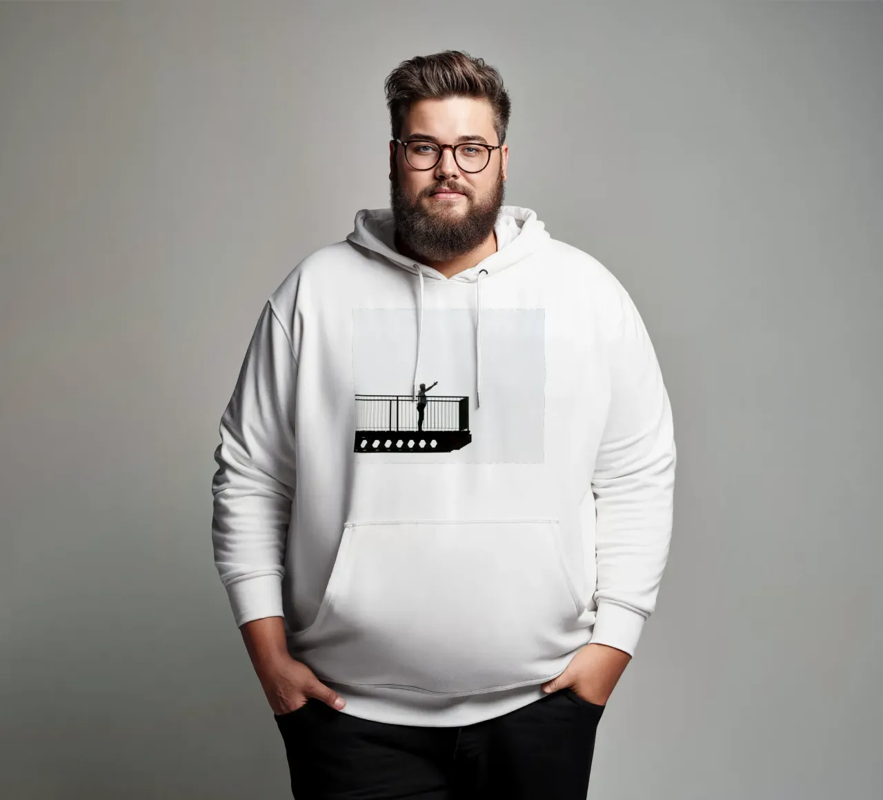 silhouette su un balcone felpa con cappuccio da Harmony Gallery