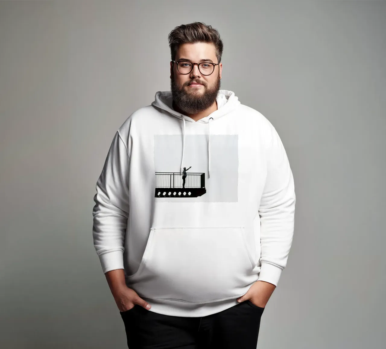 silhouette su un balcone felpa con cappuccio da Harmony Gallery