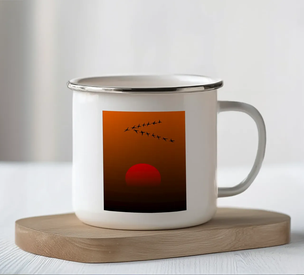 uccelli migratori tramonto tazza in smalto da Harmony Gallery