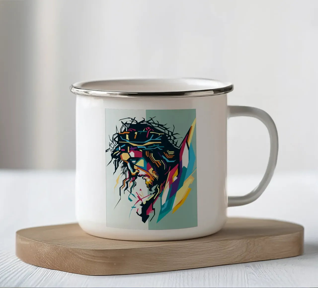 Stile Gesù Cristo WPAP tazza in smalto da YUDHISGRAFIS