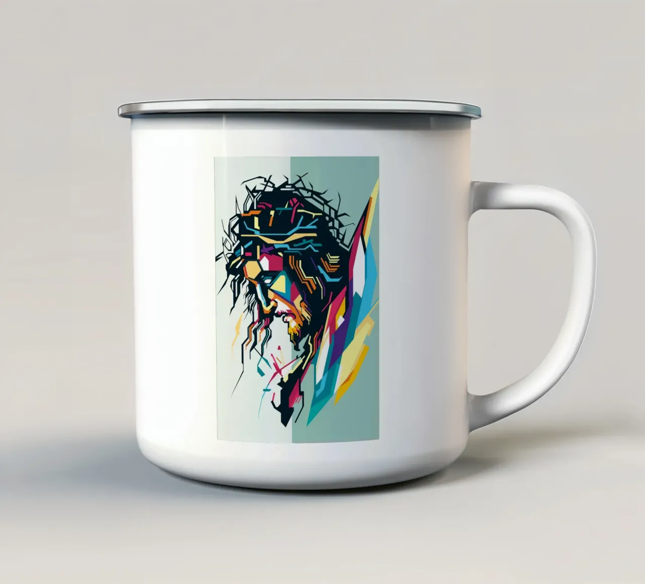 Stile Gesù Cristo WPAP tazza in smalto da YUDHISGRAFIS