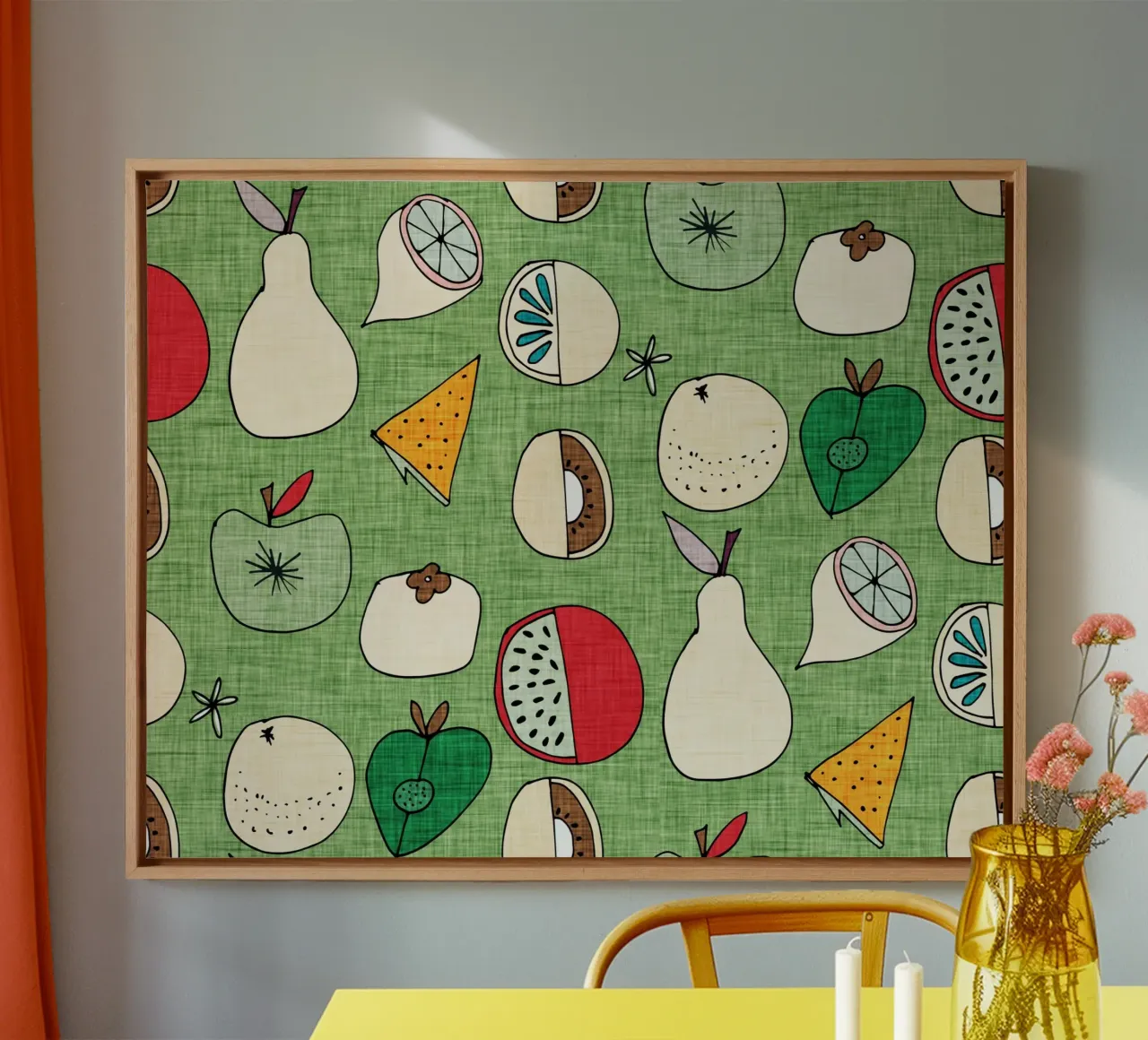 Pop Fruit Mod Green tela con Cornice a cassetta da susanacosta