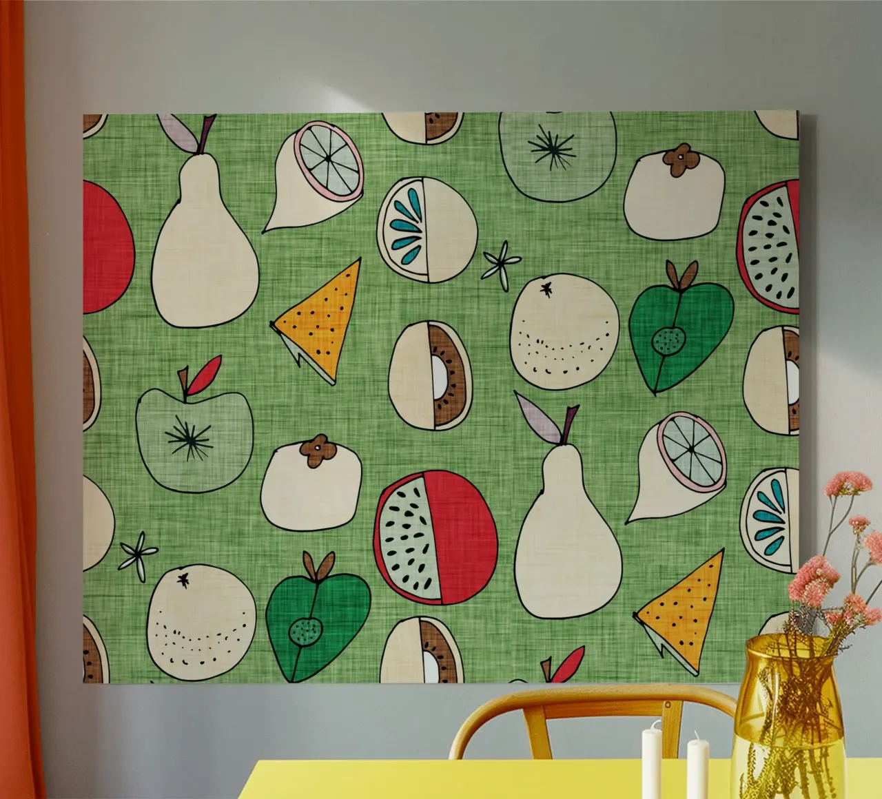 Pop Fruit Mod Green tela con Cornice a cassetta da susanacosta
