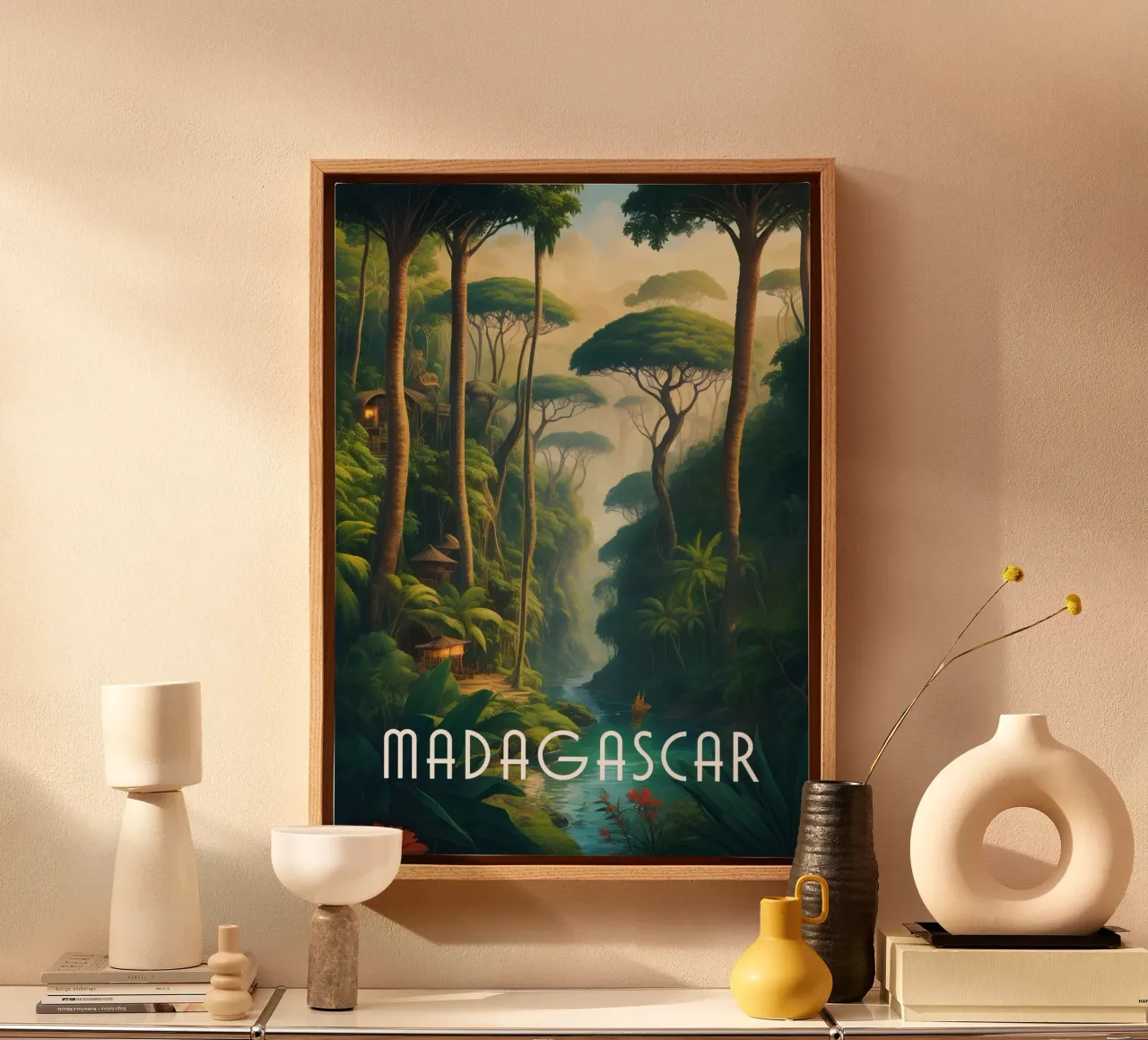 Scena della giungla del Madagascar tela con Cornice a cassetta da Charnwood Prints