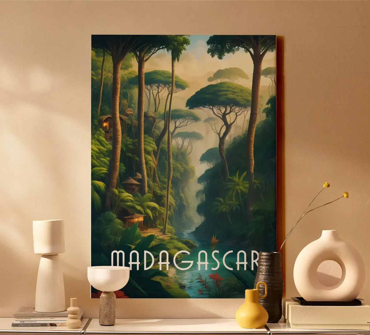 Scena della giungla del Madagascar tela con Cornice a cassetta da Charnwood Prints