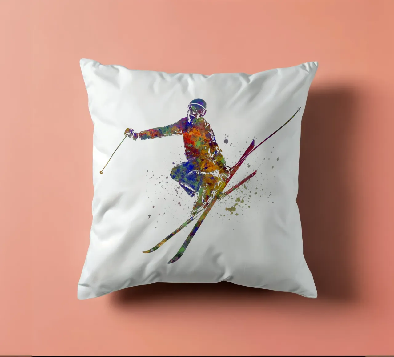 Sciatore in acquerello cuscino da ⚽ Sports Pulse