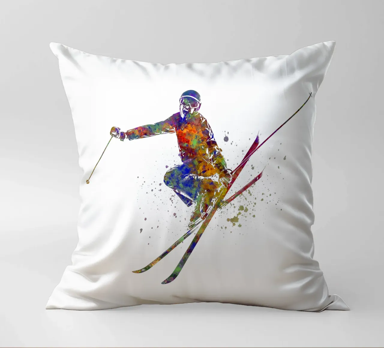 Sciatore in acquerello cuscino da ⚽ Sports Pulse