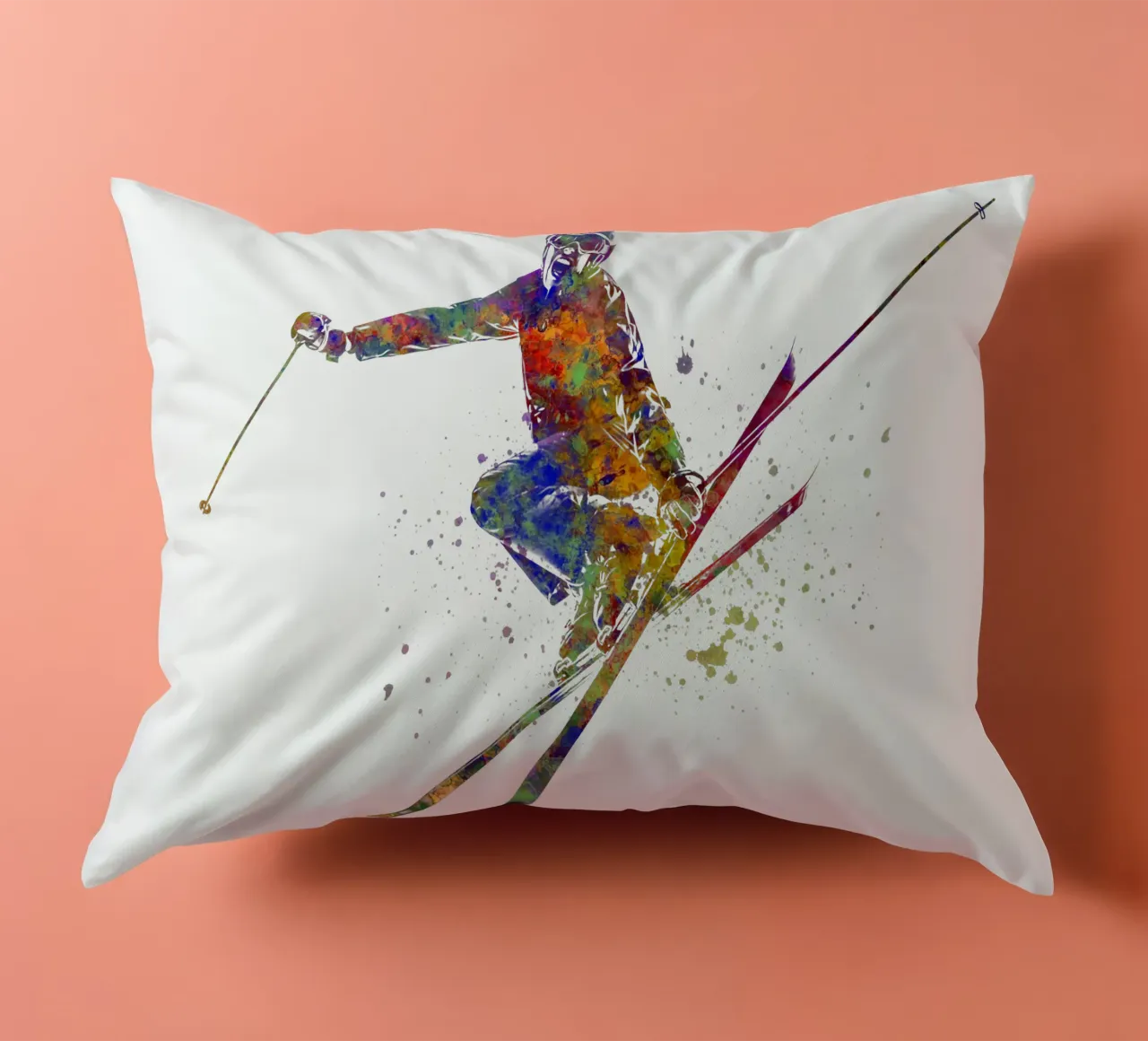 Sciatore in acquerello cuscino da ⚽ Sports Pulse