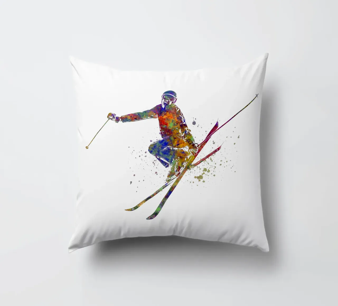 Sciatore in acquerello cuscino da ⚽ Sports Pulse