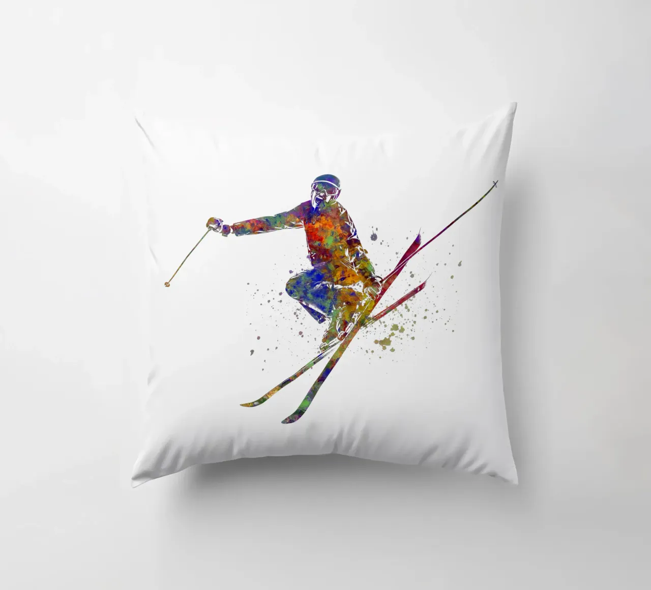 Sciatore in acquerello cuscino da ⚽ Sports Pulse