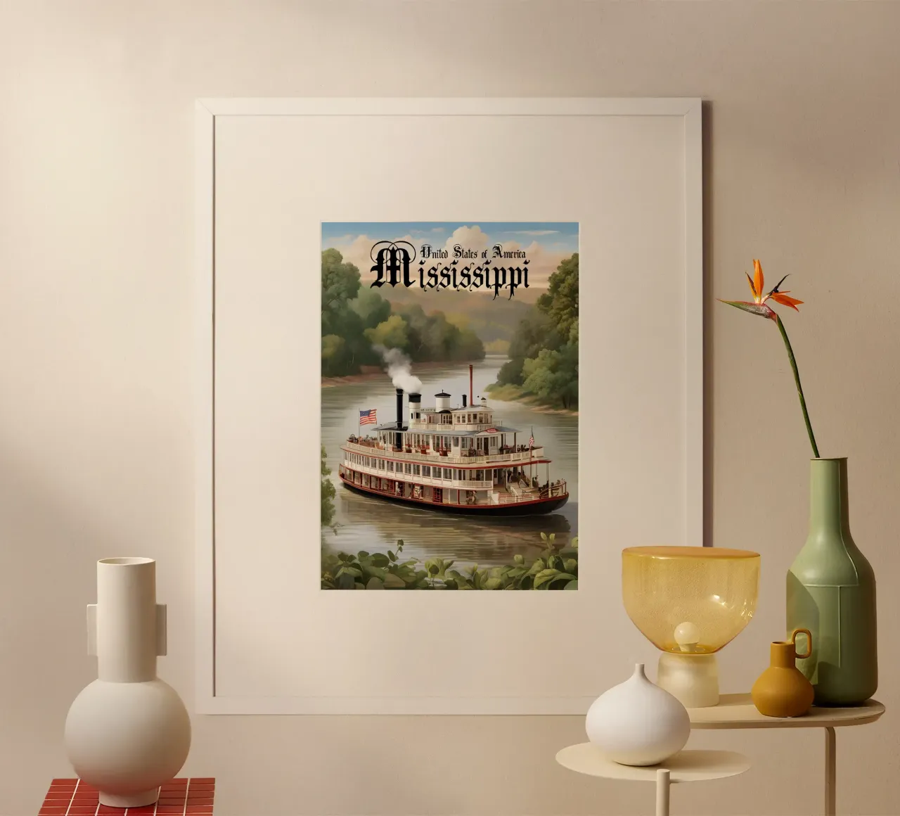 Mississippi Paddle Steamer Scene poster da Charnwood Prints