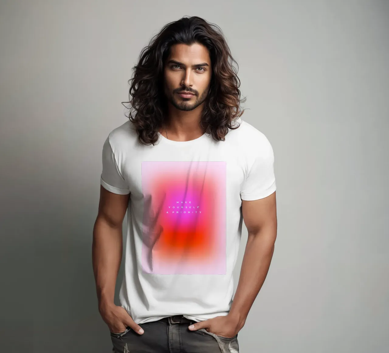 MAKE YOURSELF A PRIORITY - Zelfzorg Aura verloop kunst t-shirt van Dominique Vari Words