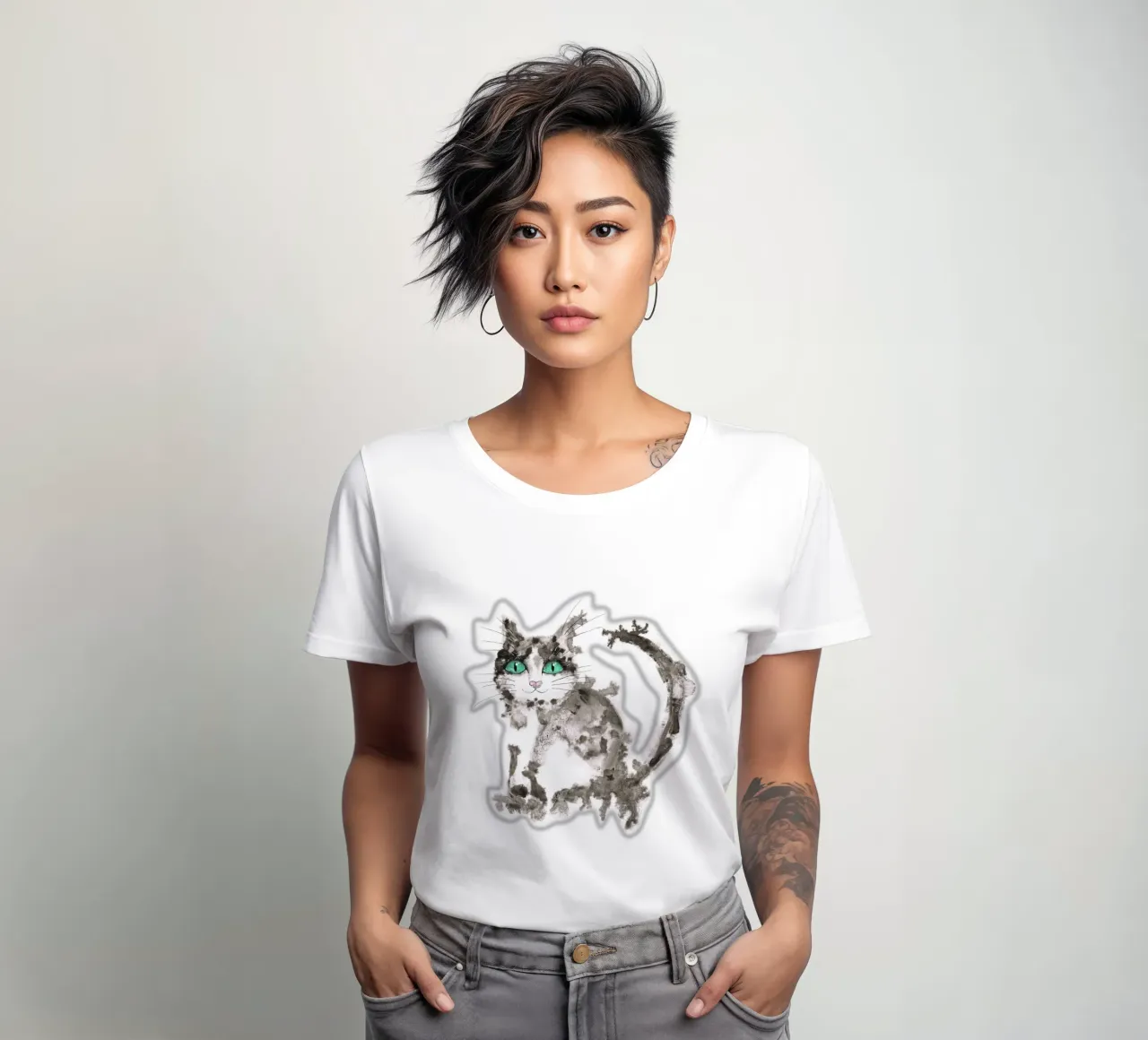 Black wet ink cat women's fitted t-shirt by BwiseLizzy