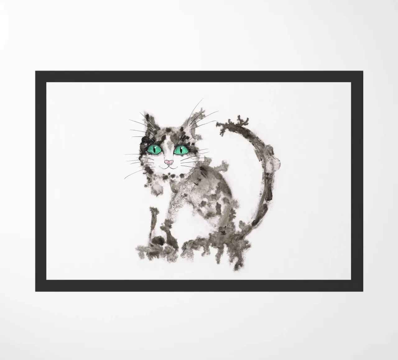 Black wet ink cat doormat by BwiseLizzy